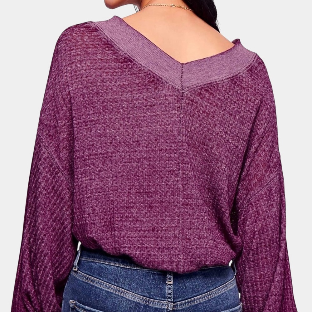 Free People We The Free South Side Thermal Top L Violet Relaxed Lightweight FLAW - Picture 3 of 13